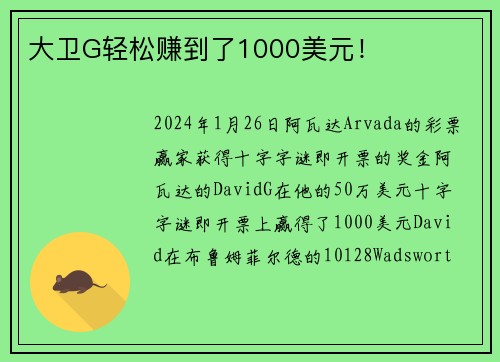 大卫G轻松赚到了1000美元！